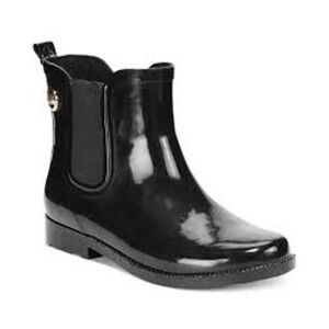 MK Michael Kors Black Silver Charm ankle rubber rain boots logo